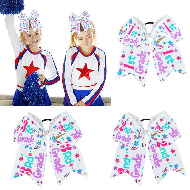 

6Pcs School Unicorn cheer hair bow for special 1rd 2rd 3rd Grade Back to School bows 7" Girls Hair Cheerleader Softball Custom