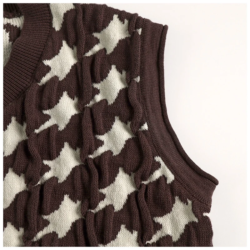 Женский Осенний Трикотажный жилет модный жаккардовый в клетку полоску для