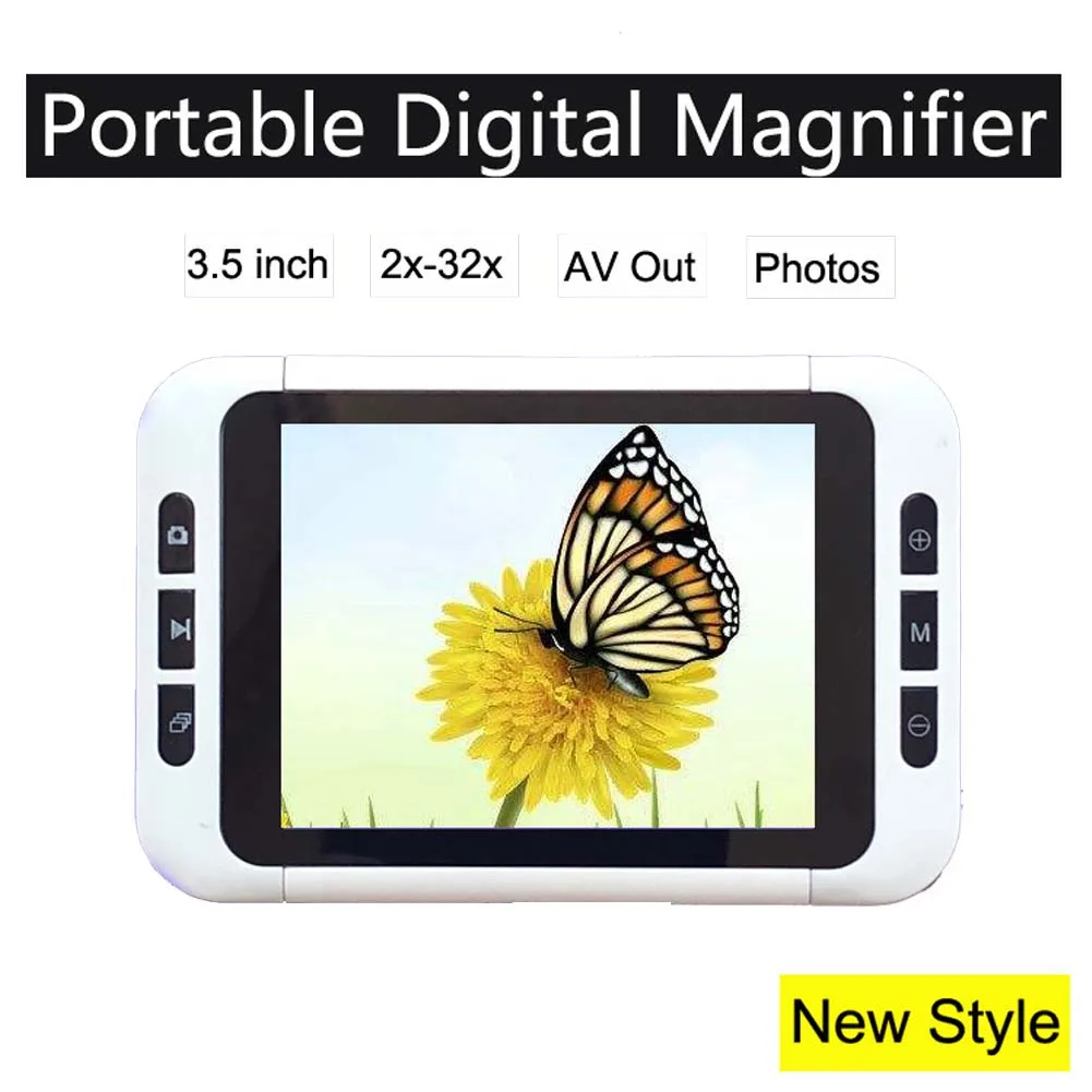 portable electronic visual aid from the source manufacturer, with a 3.5-inch magnifying glass and a 32x photo taking TV