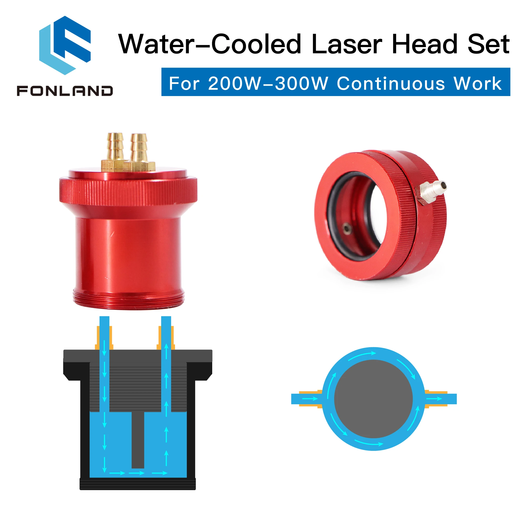 Fonland CO2 Laser Head Full Set with Water Cooling Mirror Diameter 30mm Lens 25mm Focal Length 50.8&63.5mm For Engraving Machine enlarge