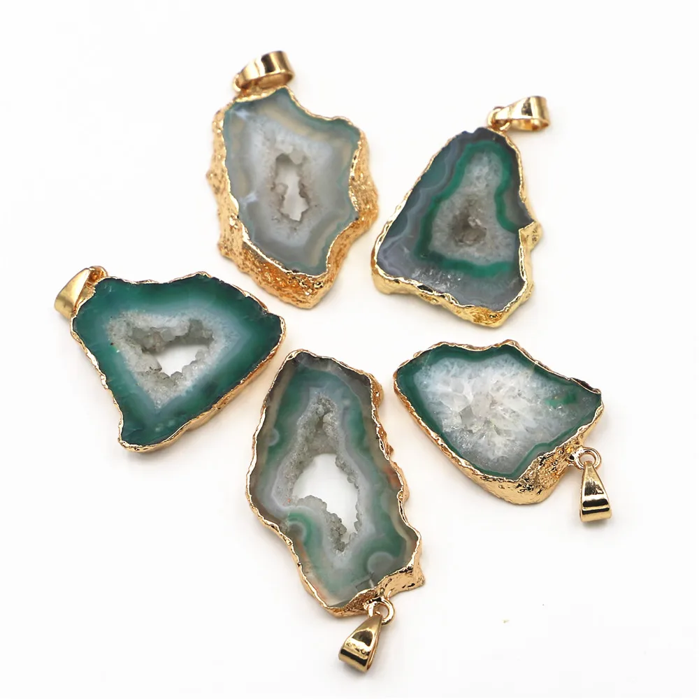 Free Shipping Natural Green Agate Irregular Raw Stone Pendant Phnom Penh Women's Necklace Jewelry Accessories Wholesale 5Pcs/Lot