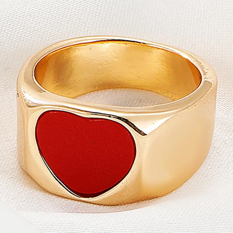 

One Size Drop Oil Heart Rings for Women Korean Style Golden Finger Ring Party Gifts New Trendy Jewelry Accessories Dropshipping