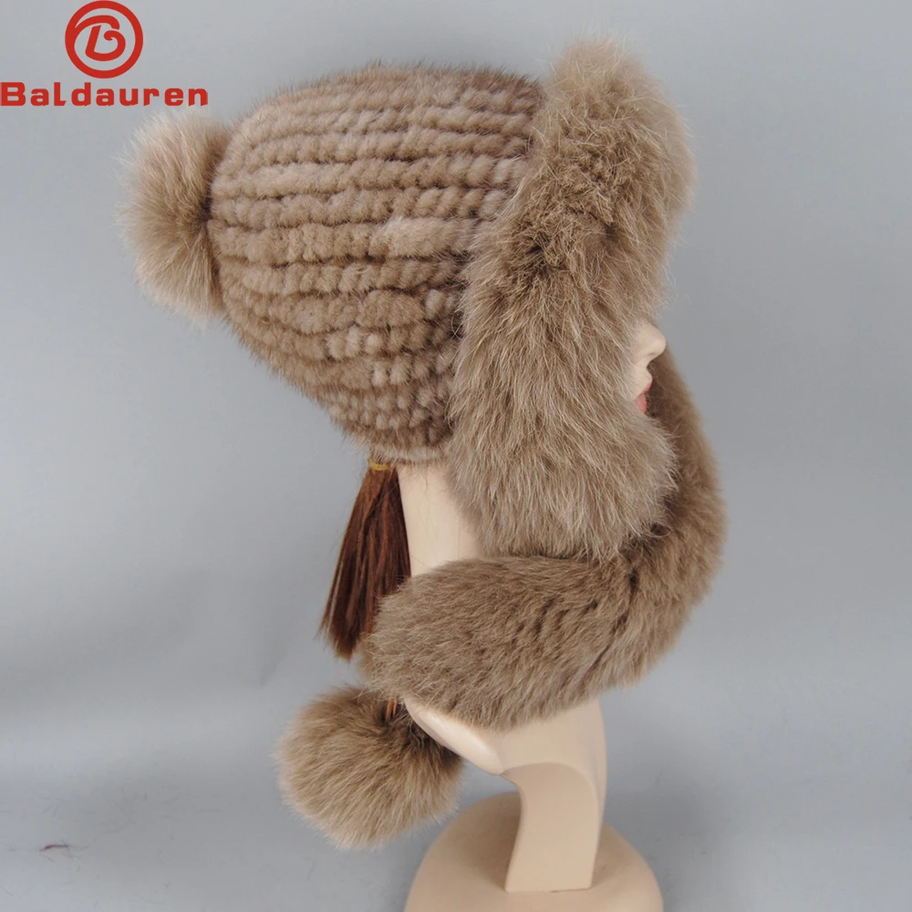 New Natural Knitted Real Mink Fur Hats Scarves 2 Pieces 100% Genuine Fur Cap Muffler Winter Women Warm Mink Fur Hat Scarf Sets