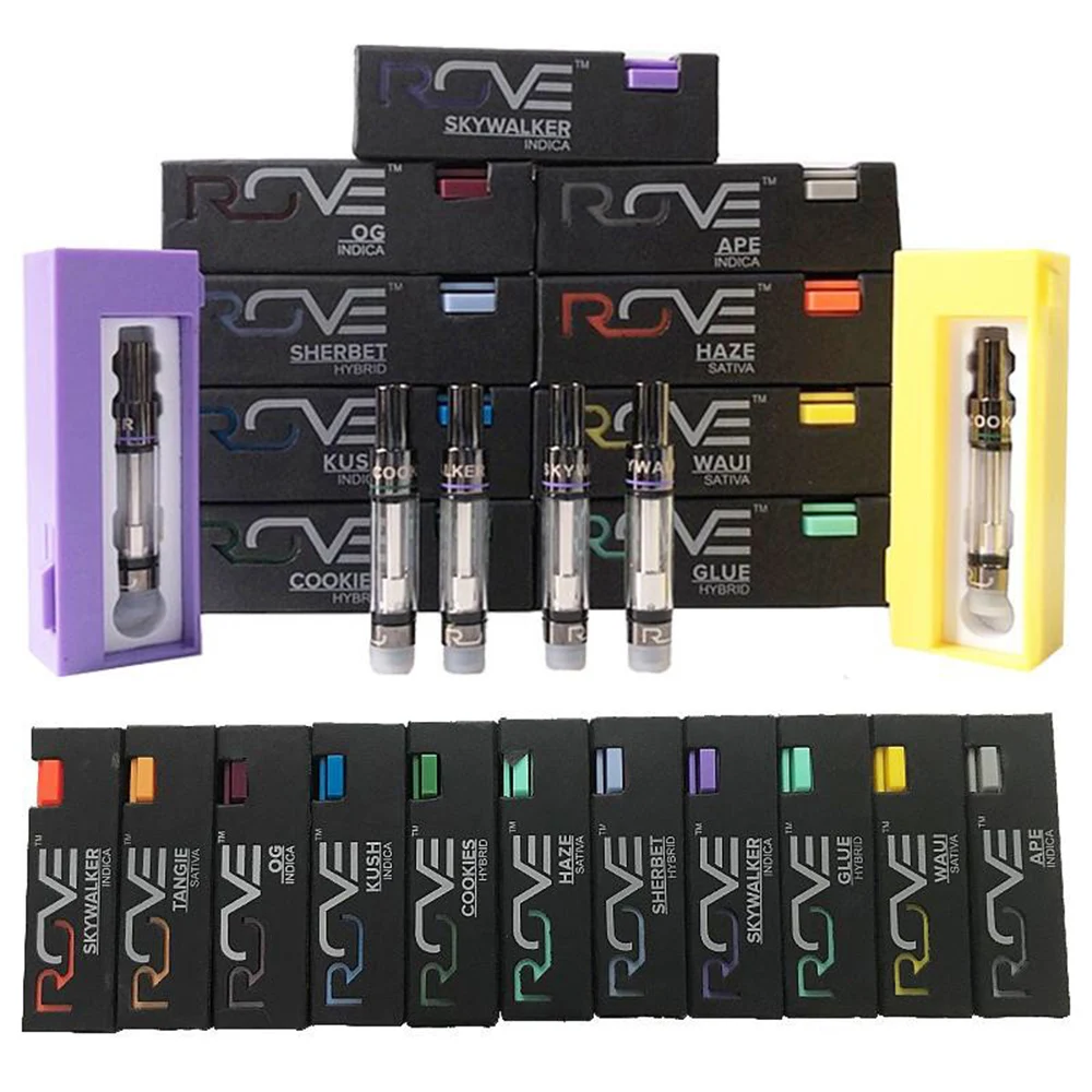 20PCS Rove Cartridges 0.8ml Glass CBD Tank Ceramic Coil Thick Oil 510 Thread Empty Vape Pen Carts 11 Flavor Pack Box