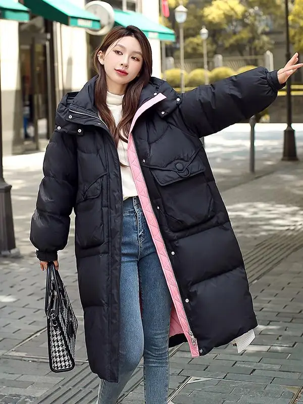 20 00 кг Очень большой модный пуховик выше колена для женщин зима 200 пухлая девушка