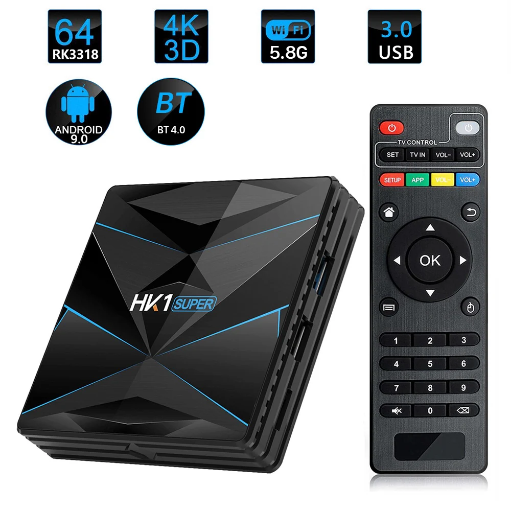 

ТВ-приставка HK1 SUPER 2022 Android 4 Гб 64 Гб 128 Гб Rockchip RK3318 Bluetooth4.0 H.265 4K с Wi-Fi 2,4/5,8G Смарт ТВ-приставка Android 9,0