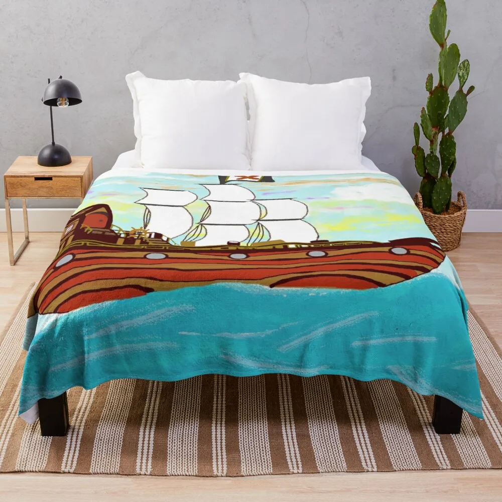 

Pirate Ship Sailing the Ocean Throw Blanket Beach Blanket