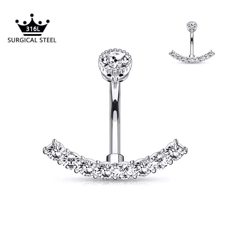 

14G Surgical Steel Gold Flower CZ Zircon Crystal Gem Belly Button Rings Navel Bars Stud Piercing