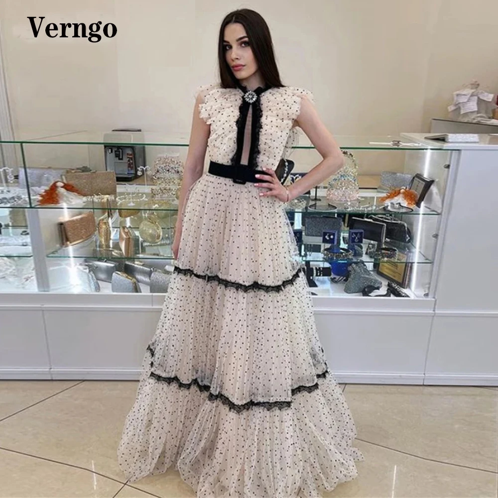 

Verngo A Line Dotted Tulle Prom Dresses Vintage Long Party Dress Women Formal Evening Gowns Robe de soiree Occasion Event Outfit