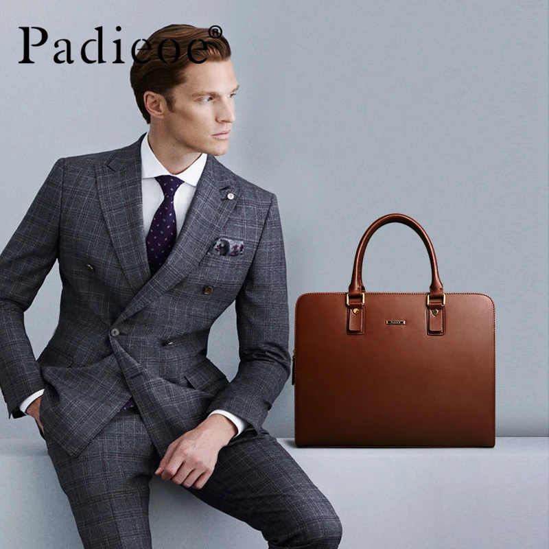 Men's leather briefcase 15.6 inch laptop bag cowhide handbag business large capacity document bag