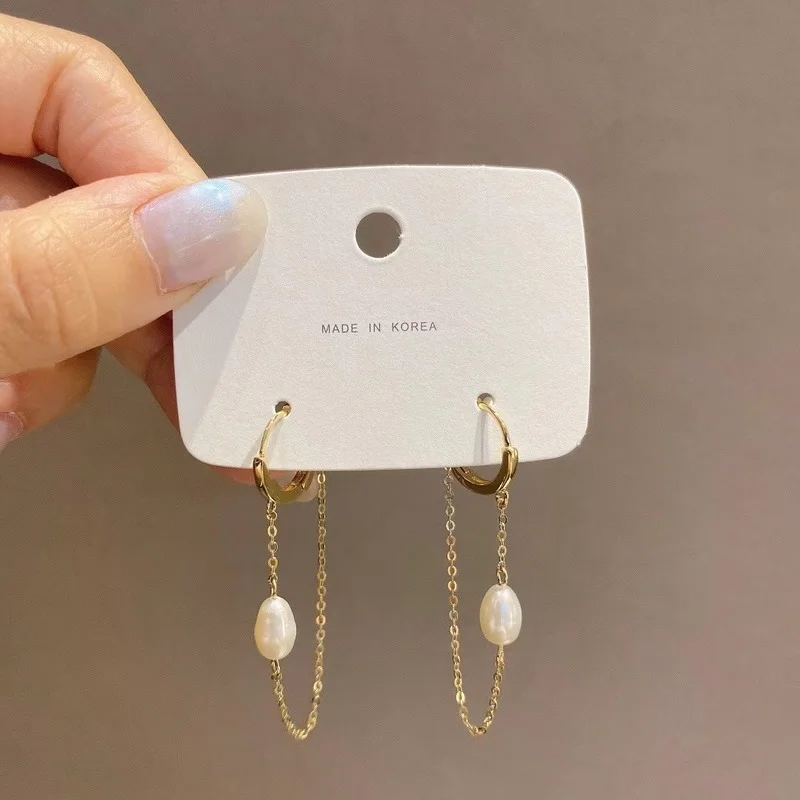 

2022 New Trend Su Pearl Women's Long Earrings Korean Fashion Gold Long Chain Earrings Exquisite Earrings Wedding Jewelry Gifts