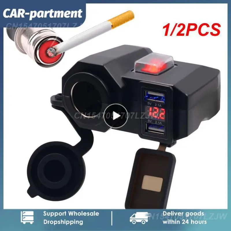 

1/2PCS 2.1A Adapter Power Supply Dual USB Port Cigarette Lighter Socket Digital Display Motorcycle Handlebar Phone Charger