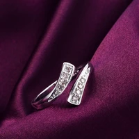 new charm 925 stamp silver color rings for women crystal adjustable size fashion party gift engagement wedding jewelry