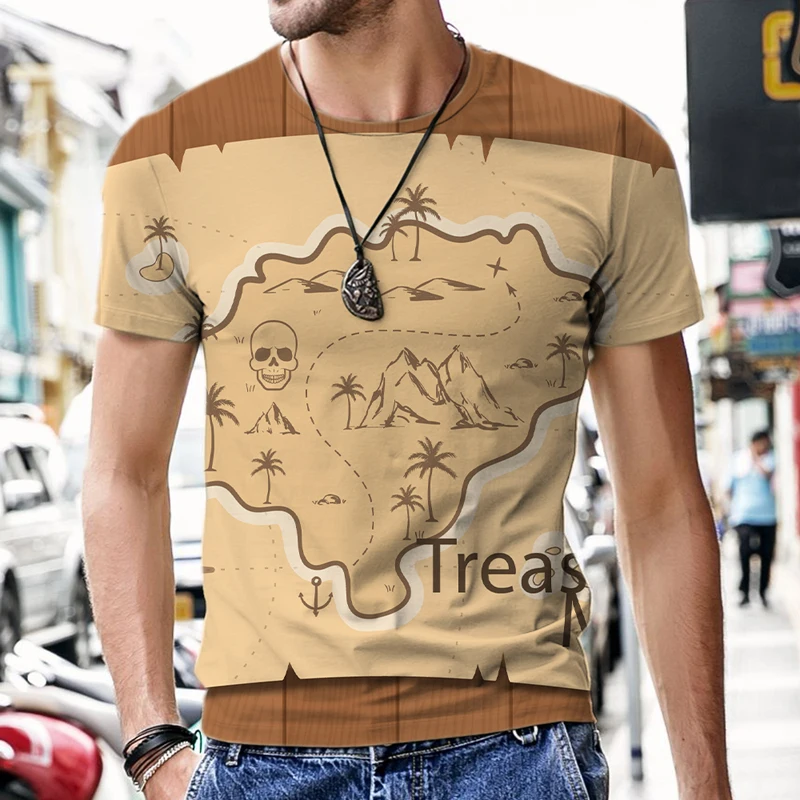 Футболка с 3d рисунком карты сокровищ летняя хипстерская футболка коротким