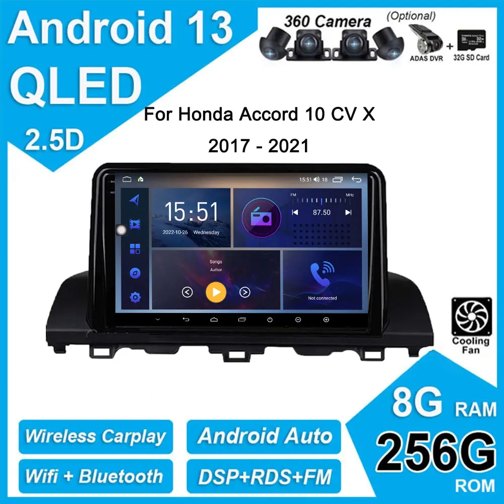 

Автомобильный мультимедийный проигрыватель для Honda Accord 10 CV X 2017 - 2021 DSP, 9 дюймов, QLED/IPS, Android, радио, GPS-навигация, видео, стерео