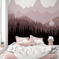 Cartoon Warm Light Pink Mountain Wall Stickers for Baby Girls Room Living Room Nursery Home Decor Background Fabric Kids Mural