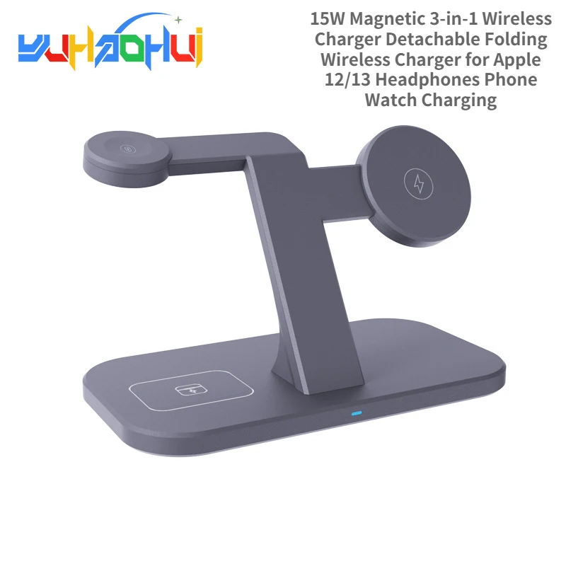 

15W Magnetic 3-in-1 Wireless Charger Detachable Folding Wireless Charger for Apple 12/13 Headphones Phone Watch Charging