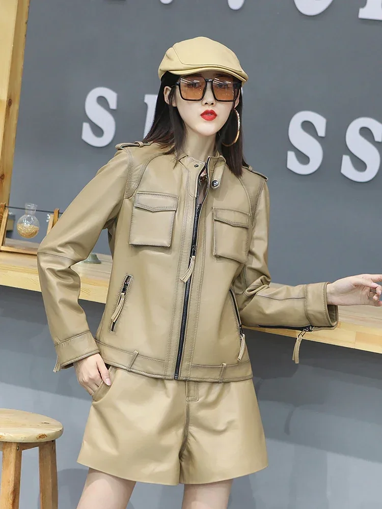 Женская куртка из овечьей кожи винтажная мотоциклетная натуральной Zjt2579 100%