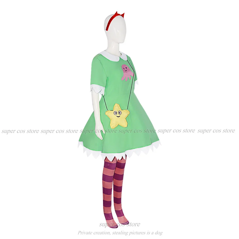 Аниме Звезда Бабочка Косплей Зеленое Платье Парик Красный Головной Убор Носки