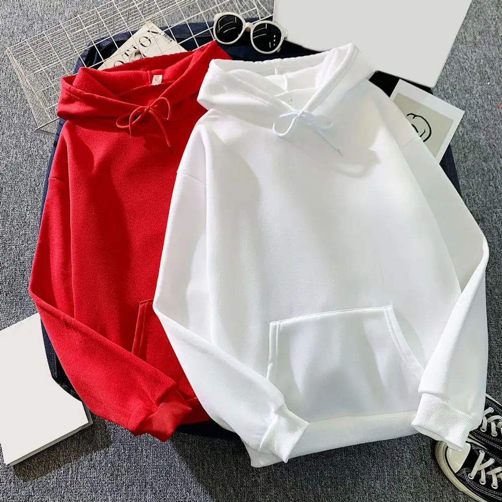 

Chic Women Hoodie Solid Color Keep Warm Hat Pure Color Big Patch Pocket