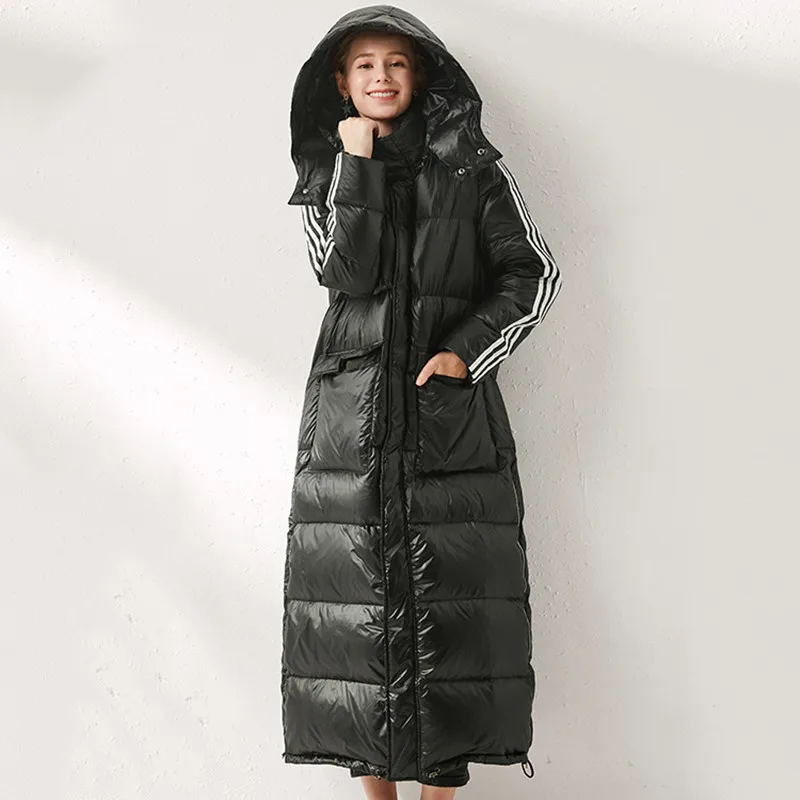 Lovers' Down Jacket Large Size Winter Men's And Women's Same removable Hooded Extended Length Down Jacket Black Down Jacket enlarge