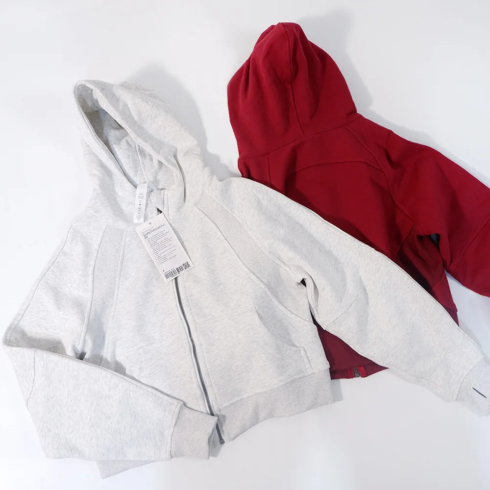 Oversized Lulu Scuba Full-Zip Hoodie Waist Length Jackets Sweatshirts Soft Thumbholes Leisure Yoga Coat