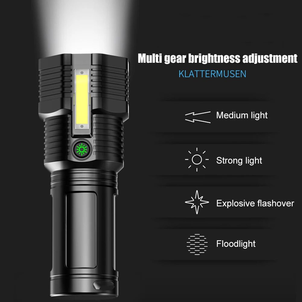 

Camping Flashlight Micro USB Charging LED+COB 4 Gears 500lm 1200mAh Power Display Outdoor Hiking Fishing Lighting Torch Lights