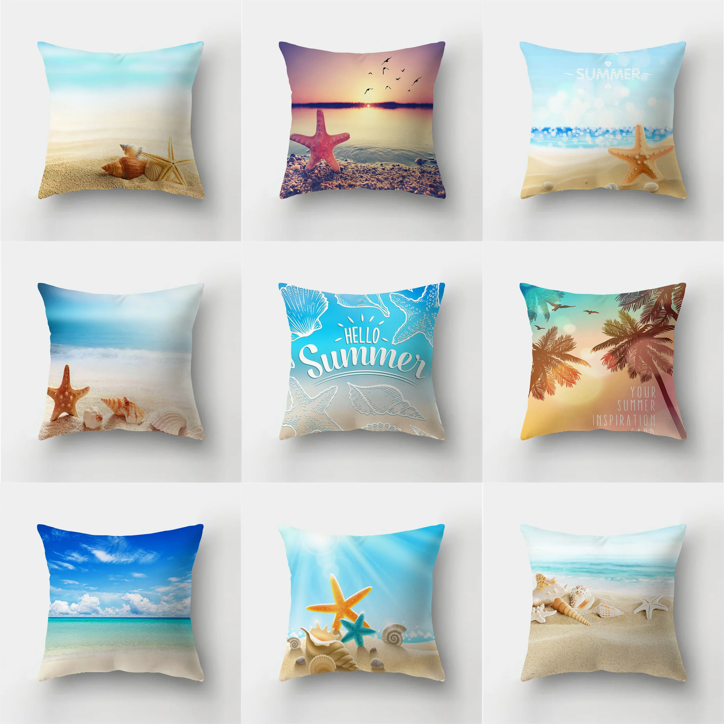 

Чехол-Подушка с морскими звездами, морскими ракушками и животными, 45x45 см