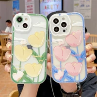 transparent tulips flower case for iphone 11 13 12 pro max xs xr x soft bumper silicone back cover capa
