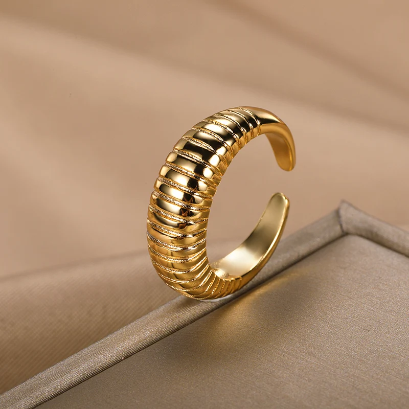 

Punk Stainless Steel Gold Color Tarnish Free Croissant Chunky Rings for Women Ladies Vintage Ring Free Shipping Items