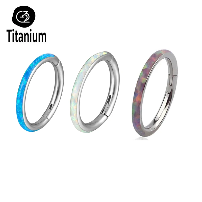 

1Pc ASTM F136 Titanium Earrings Hinged Clicker Nose Septum Opal Hoop Ear Cartilage Tragus Helix Piercing Nose Rings Body Jewelry