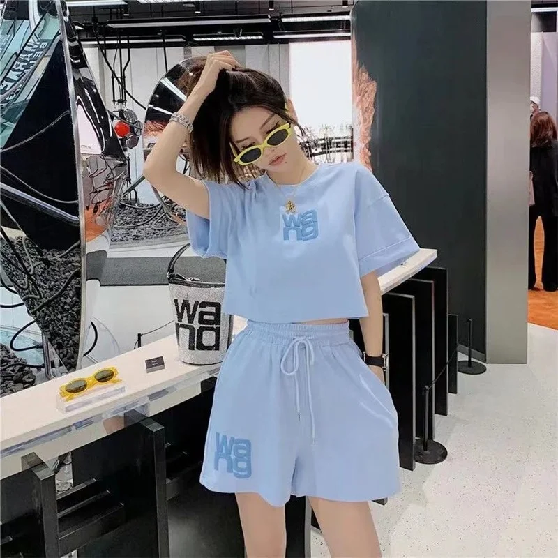 

Leisure Sports Suit 2022 Summer New High-End Fashion Foreign Style Round Neck Short Sleeve Fitness Running Women's Two-Piece Set