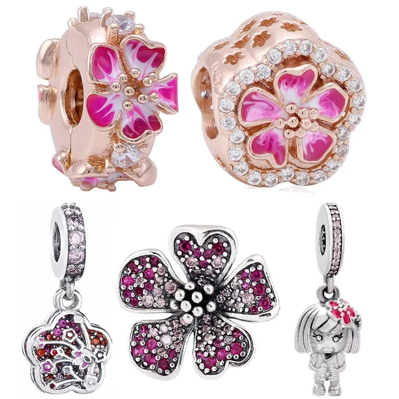 

Оригинальный Розовый Персиковый Цветок Роза розовая девушка зажим кулон очаровательные ювелирные изделия Сделай Сам подходит для стерлин...