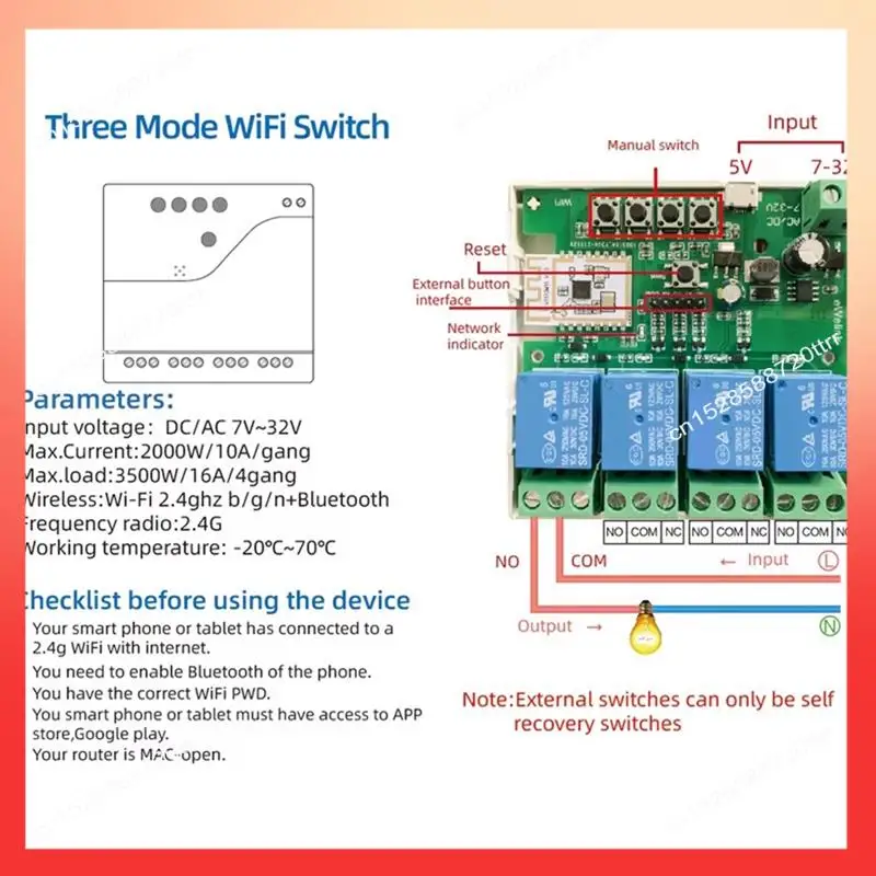 Фото ABNR Ewelink Smart Switch 4-канальный интеллектуальный переключатель Wi-Fi Bluetooth Беспроводной сухой контактный релейный переключатель 7-32 В №5