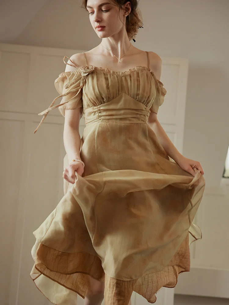 

Sunset Glow Pearl Yarn Dress Women's Summer French Holiday Dating Fairy Dress