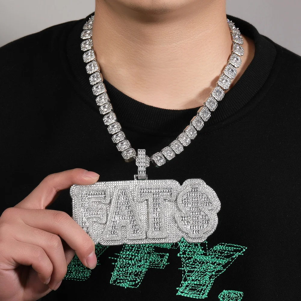 Uwin Custom Baguette Cz Name Pendant Rappers Personalized Hip Hop Jewelry Iced Out Cubic Zirconia Letters Necklace For Women