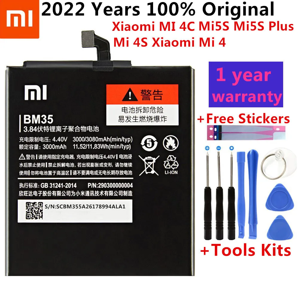 

Xiaomi Original Phone Battery BM35 For Xiaomi MI 4C Mi 4 4S MI 5S 5s Plus BM36 BM37 BM38 BM32 Replacement Battery Retail Package
