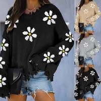 womens sweater 2022 autumn and winter new long sleeved knitted sweater flower sweater women