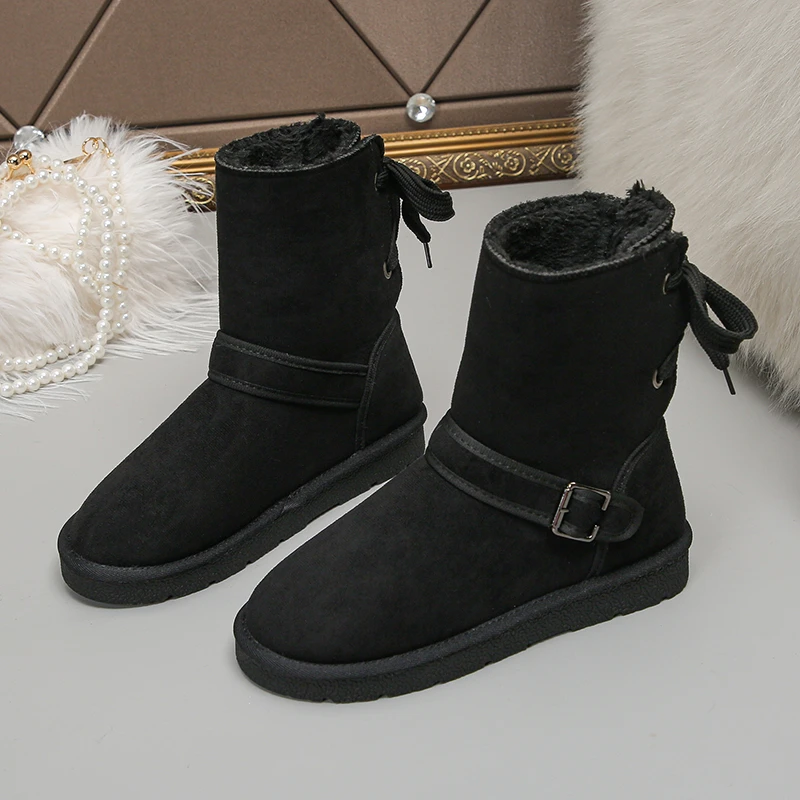 Новинка зимние ботинки на плоской подошве женские модные замшевые Нескользящие