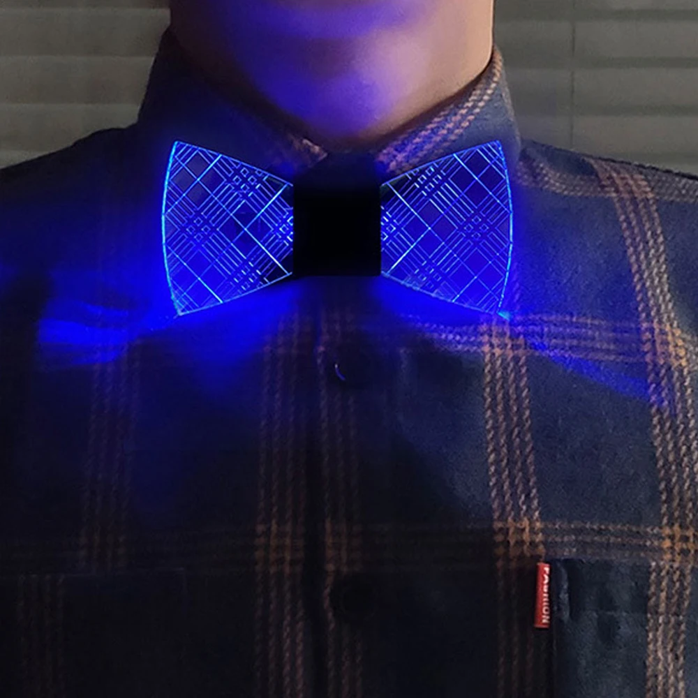 New 7 Colorful LED Twill Acrylic Illuminated Bow Tie For Female Male Music Suspenders Illuminated LED Festival Costume Party