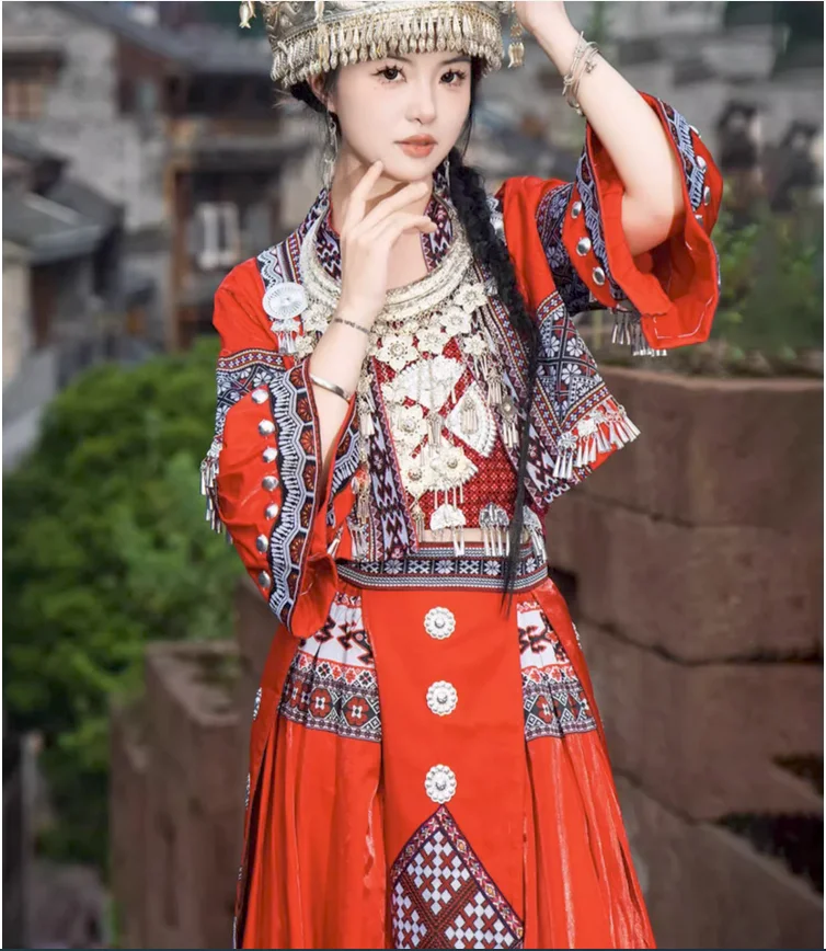 Сценический костюм женский этнический туджия и Мяо комплект для фотосъемки