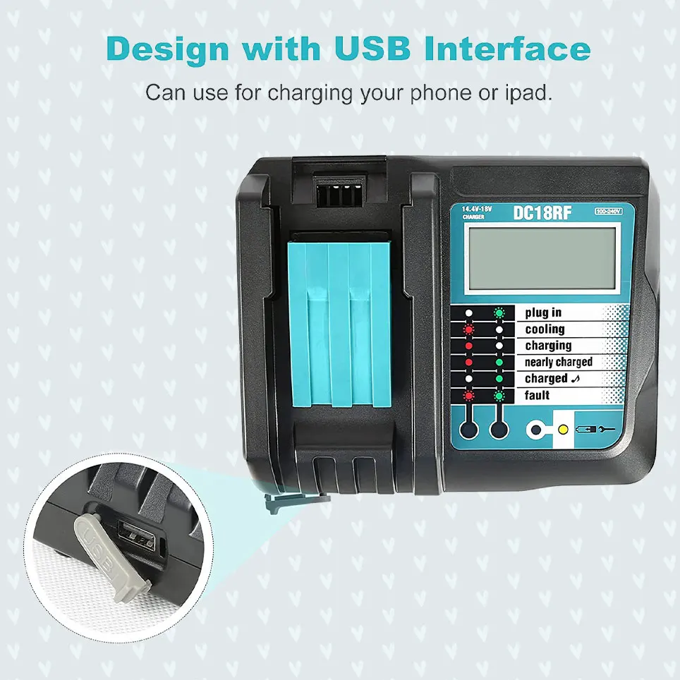 

2022 Battery charger compatible with Makita 3.5A DC18RC with LCD screen charging BL1830 BL1815 BL1430 BL1850 BL1840B