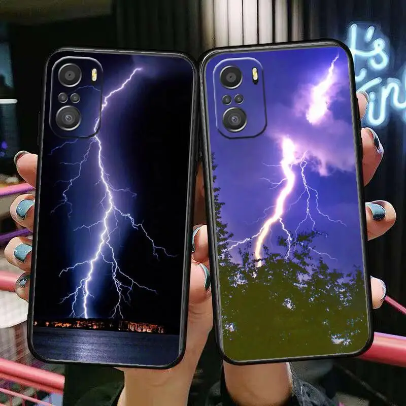 

lightning Phone Case For xiaomi mi 11 Lite pro Ultra 10s 9 8 MIX 4 FOLD 10T 5g Black Cover Silicone Back Prett