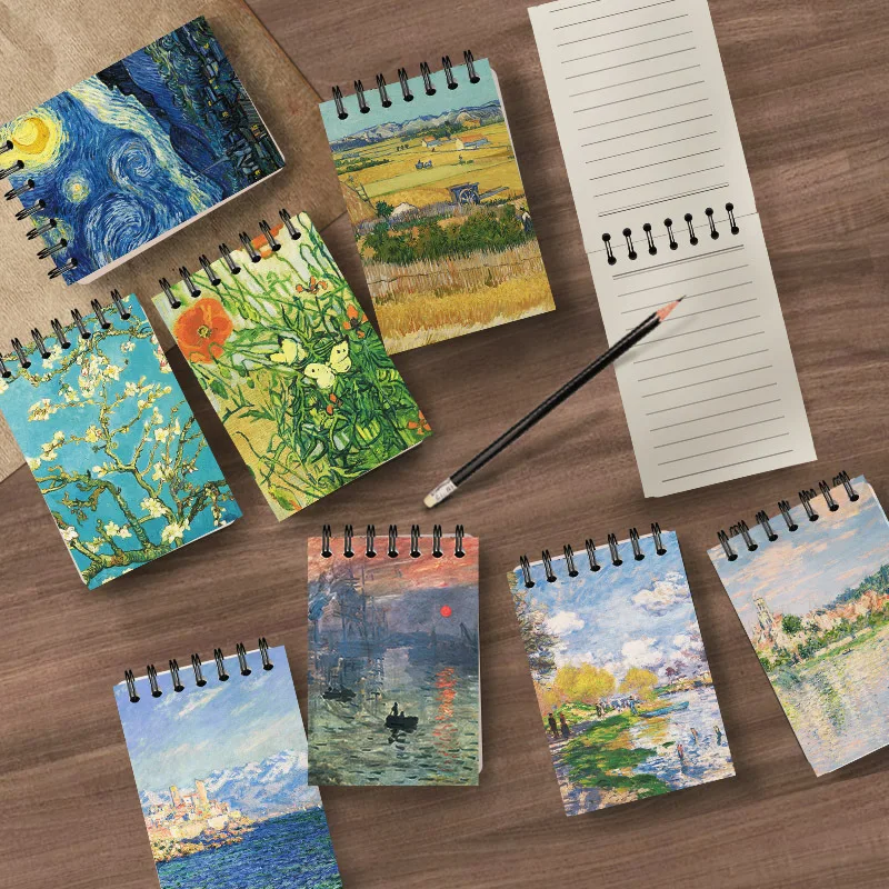 

160 Pages of A7 Monet Van Gogh's famous painting cover,Mini portable pocket Nobook, Pretty school supplies ,Art book，Kid's gift