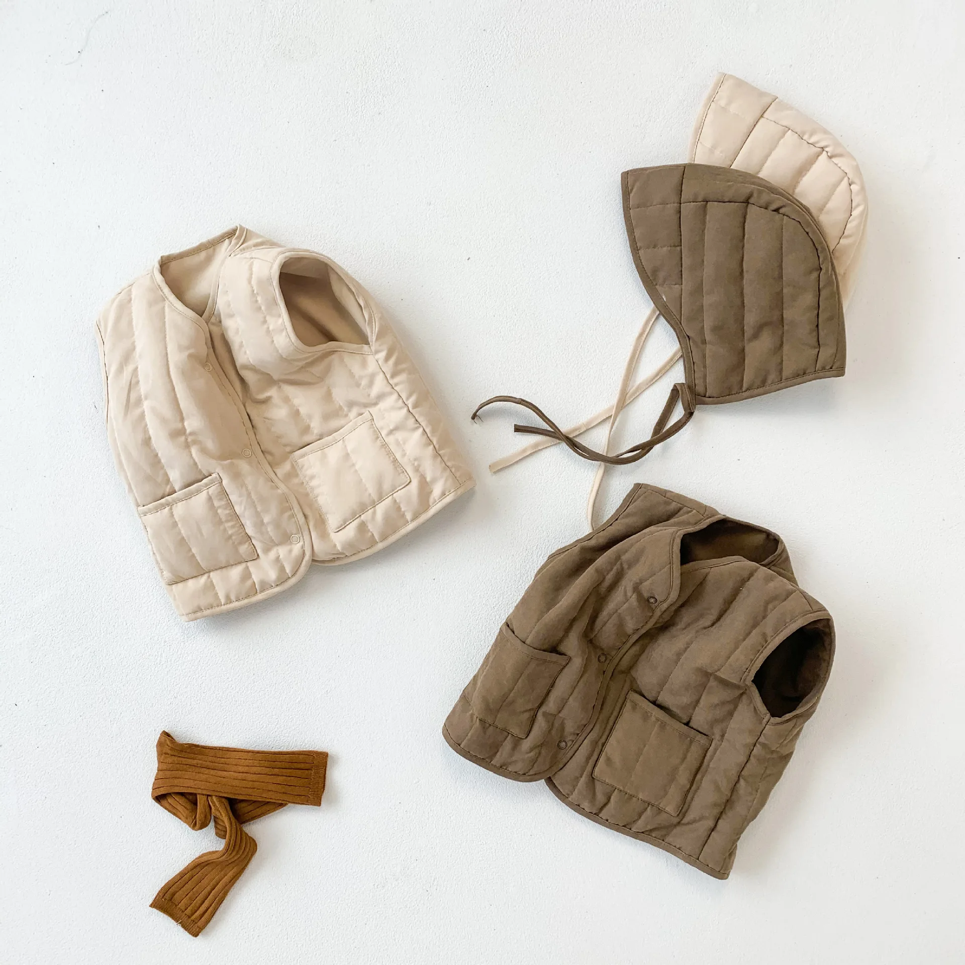 Baby Clothing Autumn And Winter Cotton Jacket Solid Cotton Jacket Baby Vest Cotton Padded Jacket Thickened Children's Cotton Ves