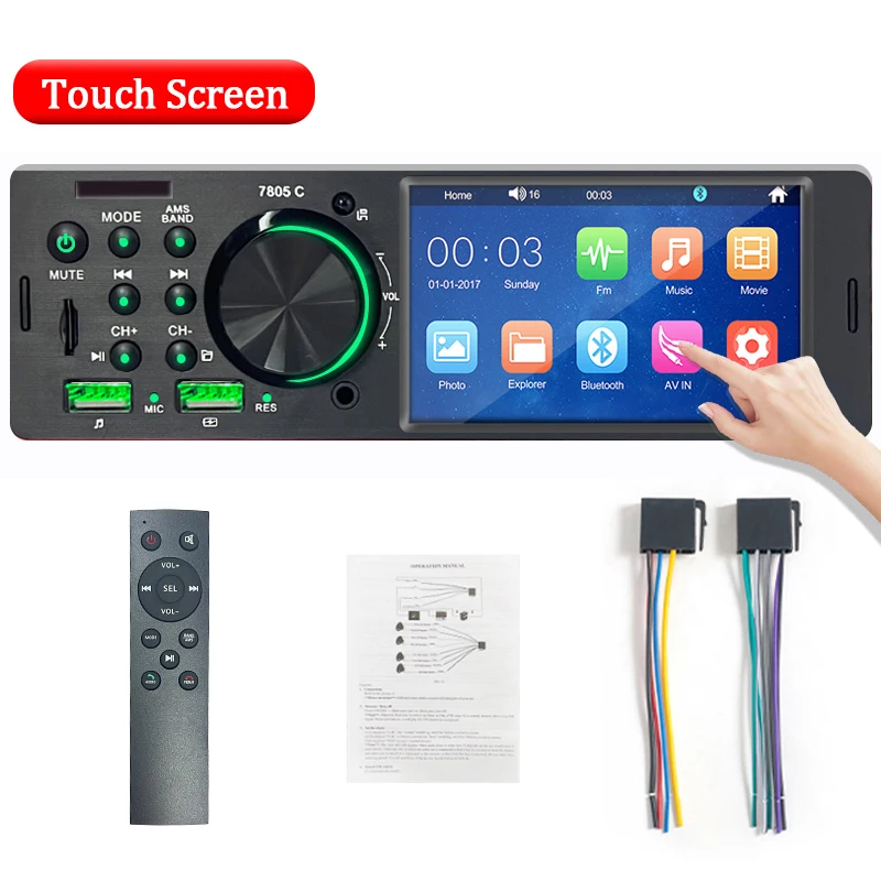 

Hippcron автомобильный радиоприемник 1 din 4,1 "сенсорный экран Bluetooth стерео Mp5 плеер FM-приемник с красочным женским дистанционным управлением USB/TF