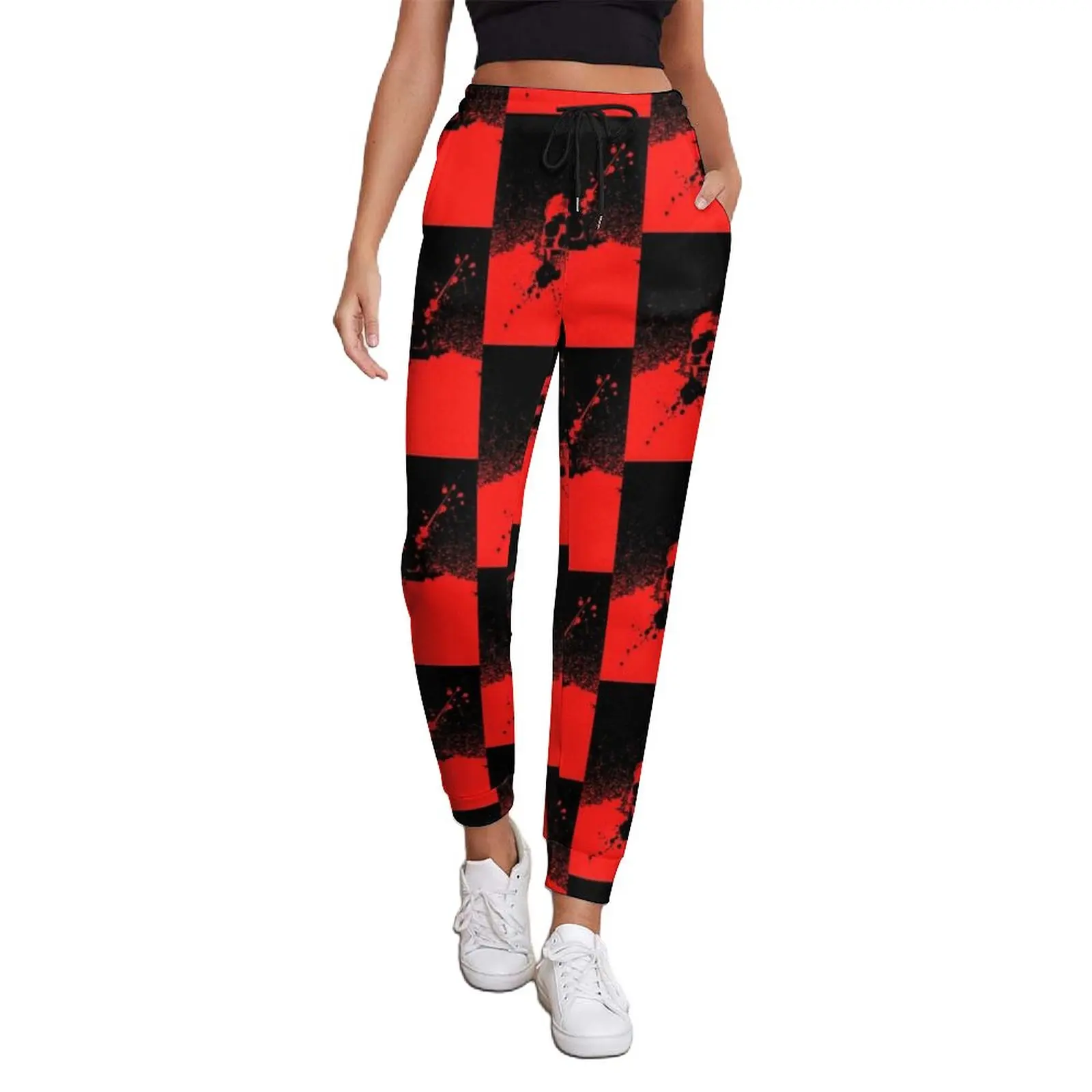 

Two Tone Macabre Pants Gothic Black And Red Elegant Oversize Sweatpants Autumn Female Printed Korean Fashion Trousers