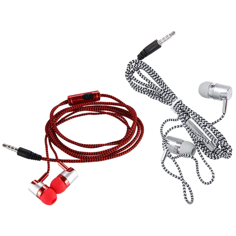 

2X H-169 3,5 мм MP3 MP4 проводка сабвуфер плетеный шнур, универсальные музыкальные наушники с управлением пшеничной проволокой (красный и серебрист...