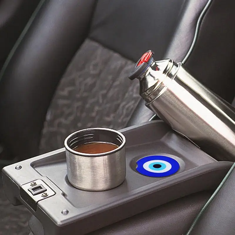 

Car Cupholder Coaster Absorbent 2 Pack Blue Evil Eye Rubber New Automotive Cup Holder Decal Decor Accessories for Women Men