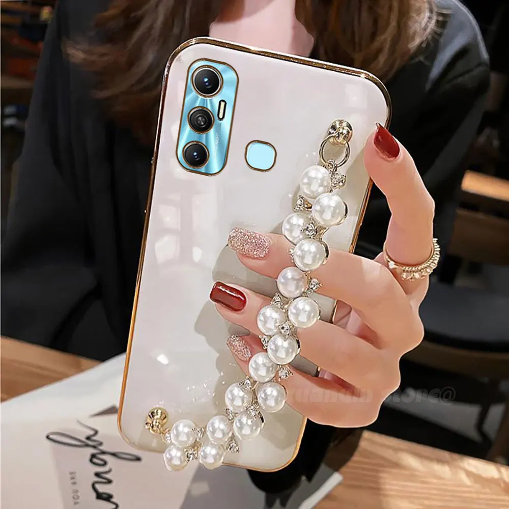 Роскошный чехол для телефона с жемчужным браслетом Infinix Hot 11 Hot11 2021 X662 X662B мягкая